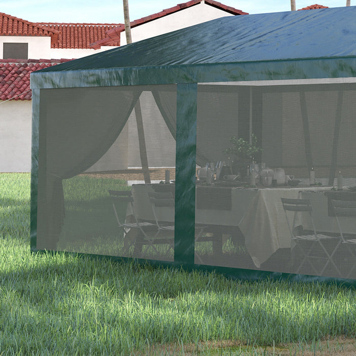 Outsunny 10' X 28' Party Tente Outdoor Canopy Garden Sun Shade Avec 8 Filet Moustique Et Porte A Glissiere, Vert