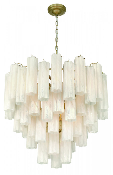 Lustre Sophia A 16 lampes, Laiton Et Verre Blanc Vaporeux De Style Tronchi