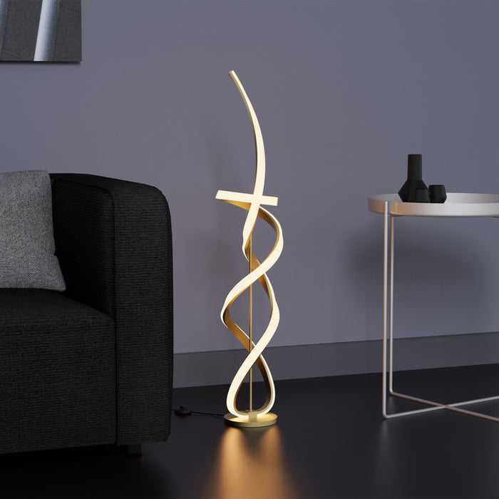 Lampe à pied à DEL de 59 po dorée avec motif torsadé