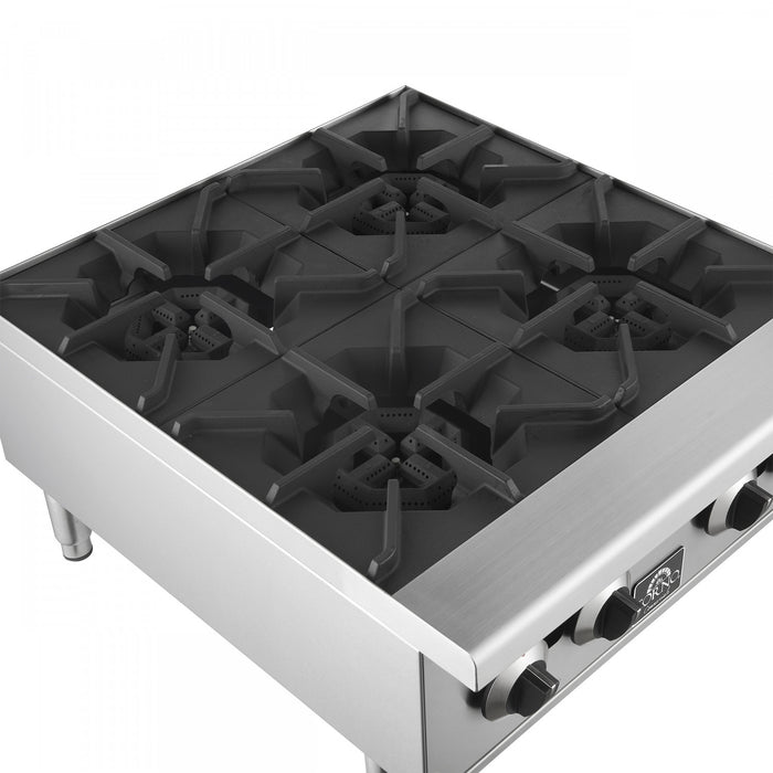 Plaque de cuisson a gaz Commerciale de 24 po avec 4 bruleurs, 104 000 BTU, acier inoxydable – FCMHP0079-24