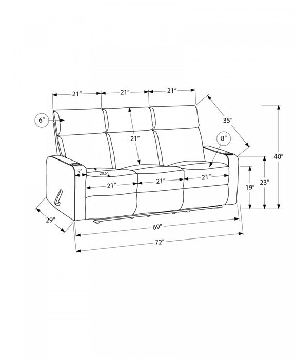 Petit Sofa Inclinable 3 Places, 70\"L, Fauteuil Inclinable Manual, Tissu Gris Fonce