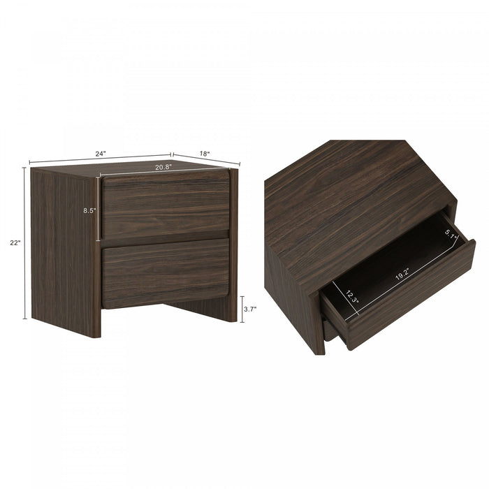 Commode et table de chevet Linda Modern 2 pieces en noyer brun