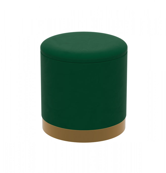 Pouf cylindrique en velours - siège avec revêtement vert forêt avec base en métal doré