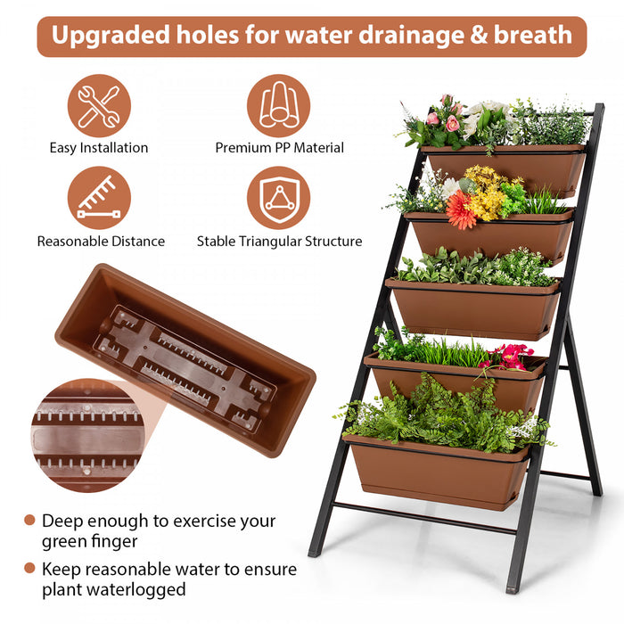 Costway 5 Niveaux Vertical Jardin Planter Boite Elevee Lit Eleve W / 5 Conteneur Marron