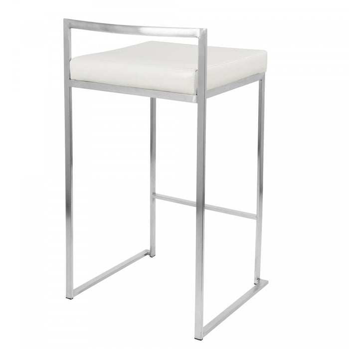 Tabouret superposable contemporain Fuji de hauteur comptoir en similicuir blanc - ensemble de 2
