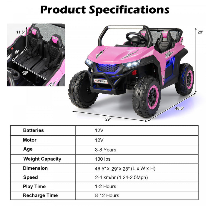Costway 12v 2 Places Enfants Roulent Sur La Suspension De Vehicule Electrique UTV RC W / Lumieres Et Musique