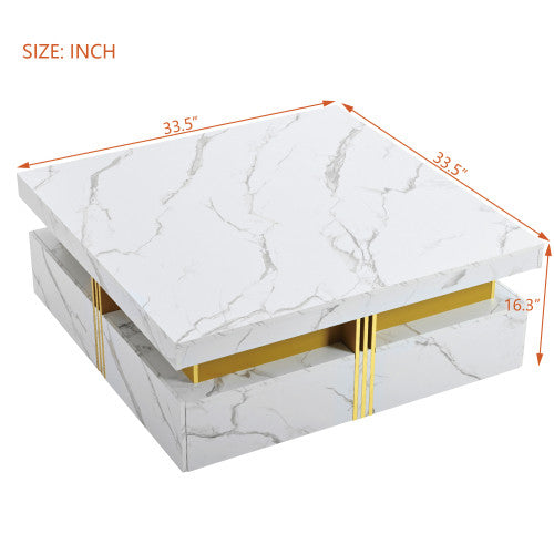 Table Basse Carree Marcia De 33,5\" En Bois Composite Avec Tiroirs De Rangement, Blanche