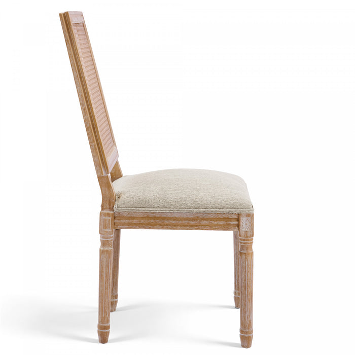 Oliver lot de 2 chaises de salle a manger en bois massif (hevea) avec assise rembourree, dossier en cannage et pieds canneles, beige