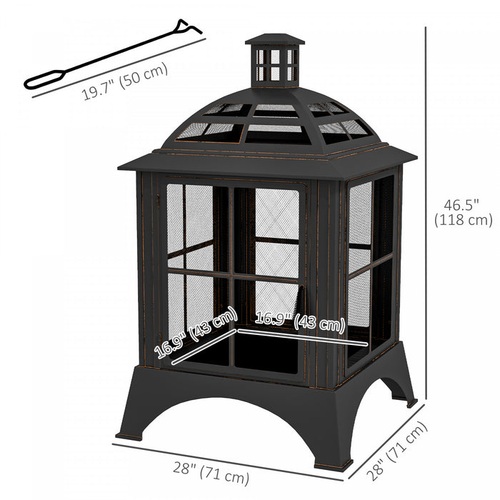 Outsunny Foyer A Bois De 28\" Avec Tisonnier, Style Cheminee, Noir