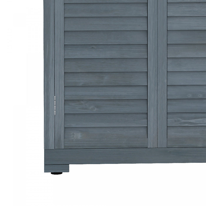 Outsunny Abri De Jardin En Bois, Abri De Rangement Exterieur Compact, Organisateur D'outils A 3 Niveaux Avec Toit En Asphalte Et Portes A Volets, 34,3\" X 18,3\" X 63\", Gris
