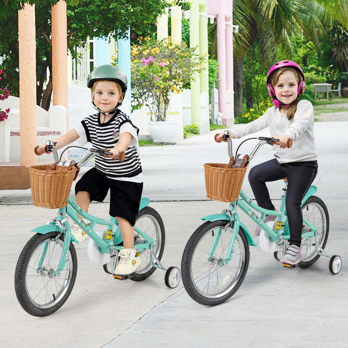 Costway 18\" Velo Pour Enfants Avec Guidon Reglable En Hauteur Siege Panier Cloche Roues D'entrainement Vert