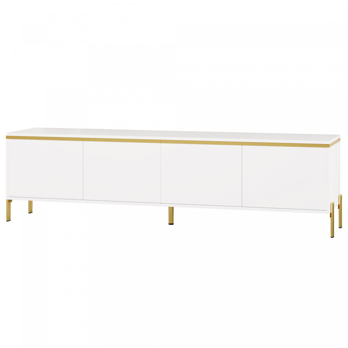 Croma Meuble TV Moderne Haute Brillance 67 po avec Gestion des Cables et Garniture Doree, Blanc