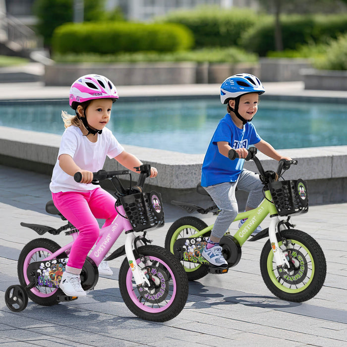 Costway 12\" Velo Pour Enfants Pour 3-4 Avec Guidon Reglable En Hauteur Et Frein A Main En Selle Vert