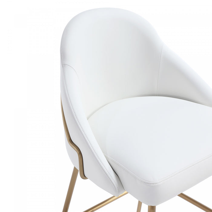 Tabouret de bar moderne en metal Gracie avec revetement, blanc et or - Lot de 2