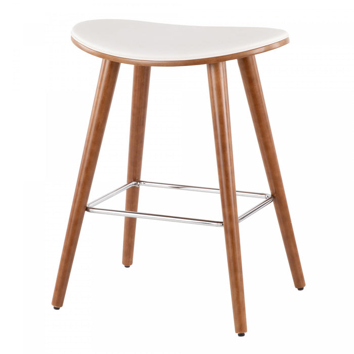 Tabouret moderne du milieu du 20e siècle Saddle de hauteur comptoir en similicuir blanc - ensemble de 2