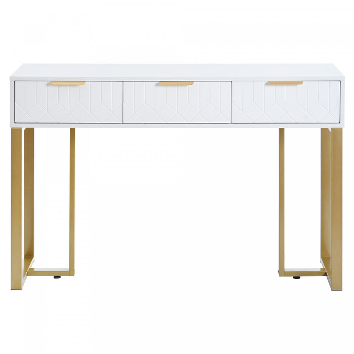 Horizon Table Console Moderne avec Tiroirs Geometriques et Cadre Dore, Blanc/Or