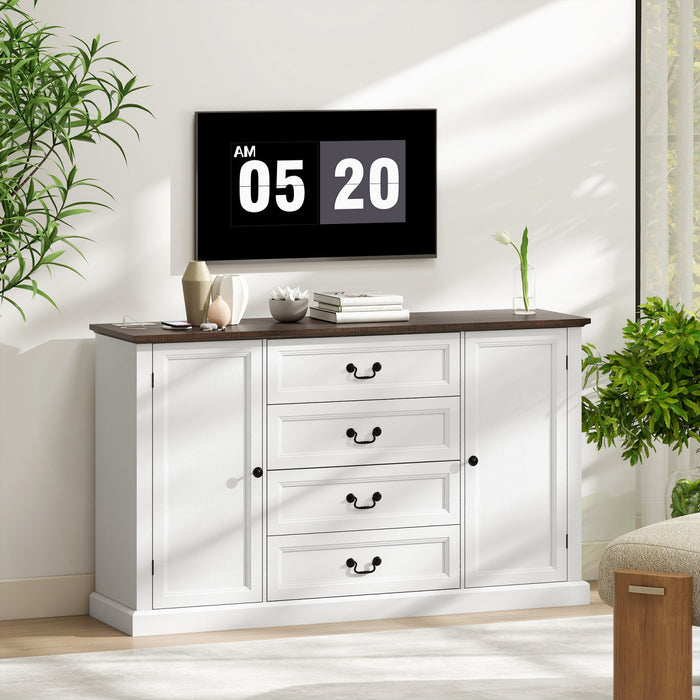 HOMCOM Buffet 58\" avec station de charge, grain de bois blanc