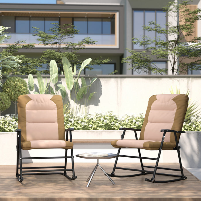 Outsunny Ensemble De 2 Chaises A Bascule Pliables Pour Patio, Marron Clair