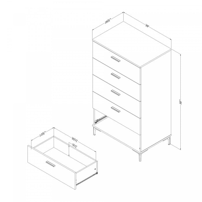 Commode verticale Musano à 5 tiroirs - noyer naturel