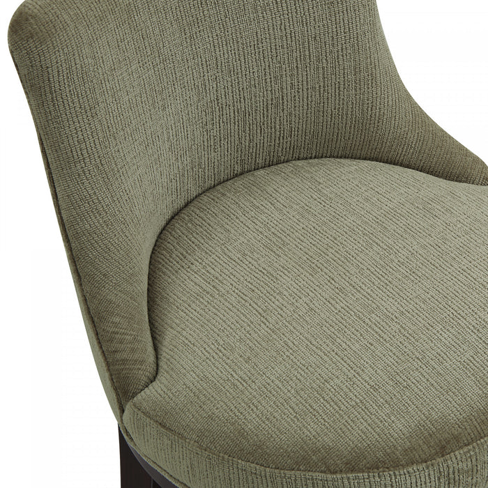 Tabouret de bar moderne Lucia en bois et tissu chenille vert feuille - Lot de 2