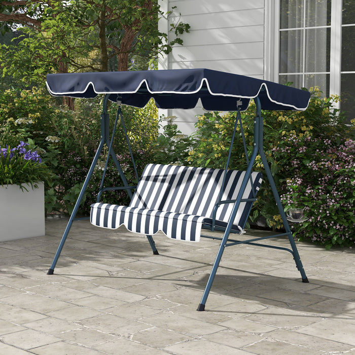 Outsunny Balancoire De Patio A 3 Places Avec Auvent Reglable, Bleu Et Blanc