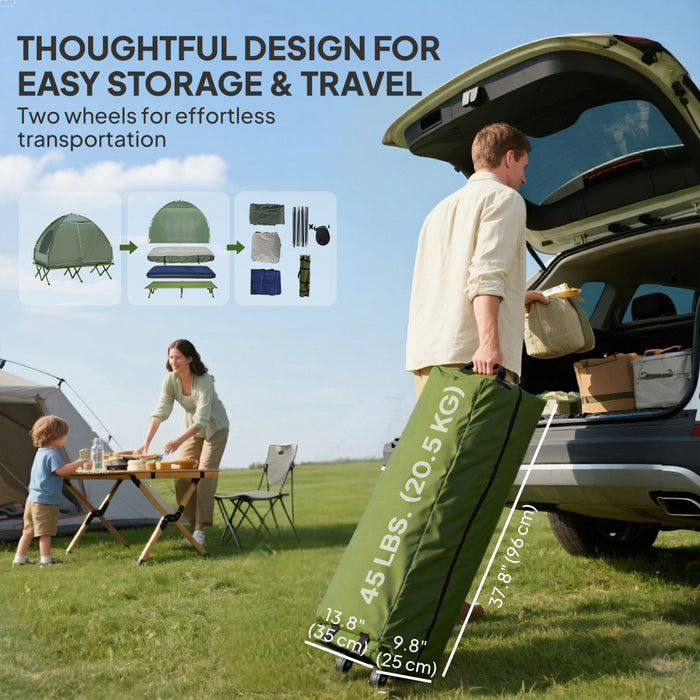Tente de camping pliable et portable Outsunny Camping Combo, vert fonce