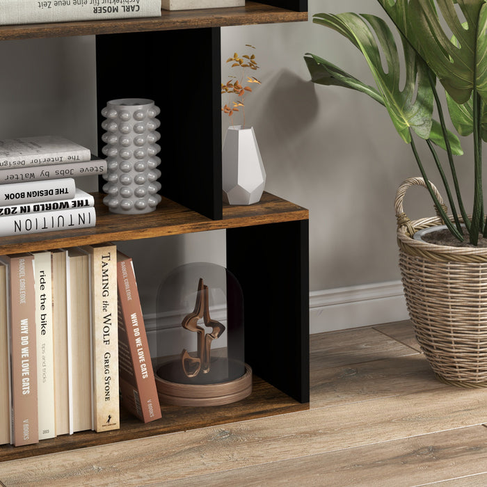 HOMCOM Bibliotheque etroite a 5 niveaux, en forme de S, Marron Rustique