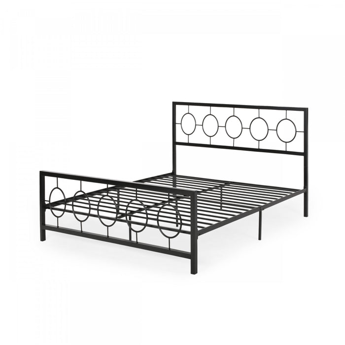 Robert Cadre De Lit En Metal Avec Tete Et Pied De Lit Au Design Circulaire, Taille King, Noir