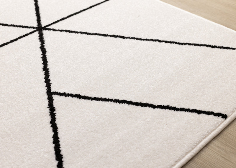 Tapis Covington a motif de treillis geometrique moderne blanc et noir, 6'7\" x 9'10\"