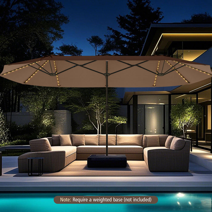 Costway Parasol de patio extra-large de 15,5 pieds avec lumieres solaires LED et 12 baleines robustes marron