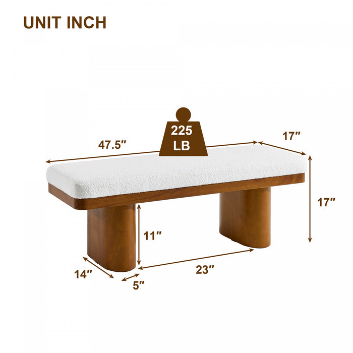Olivia Banc Ottoman en Bois de 47,5\" avec Tissu en Velours Teddy et Pieds en Bois, Marron
