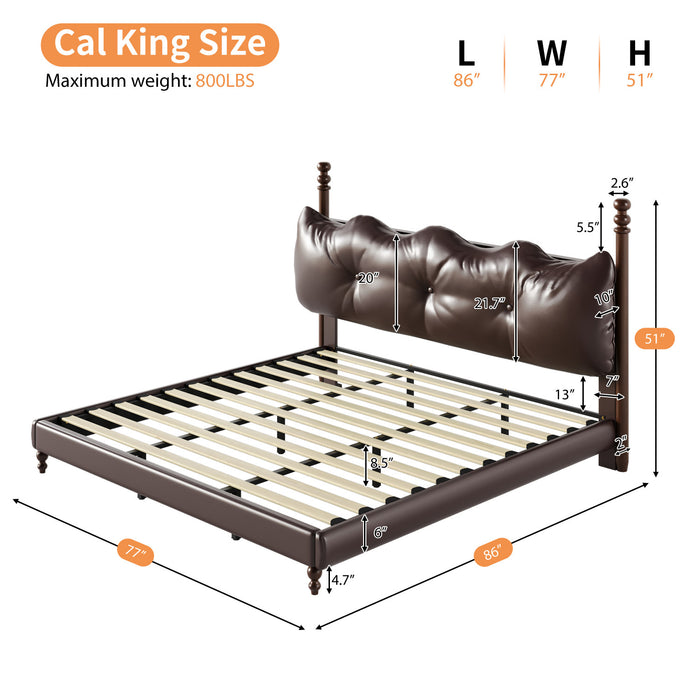 Cadre de lit plateforme en simili cuir Emma avec tete de lit, taille California King, marron fonce
