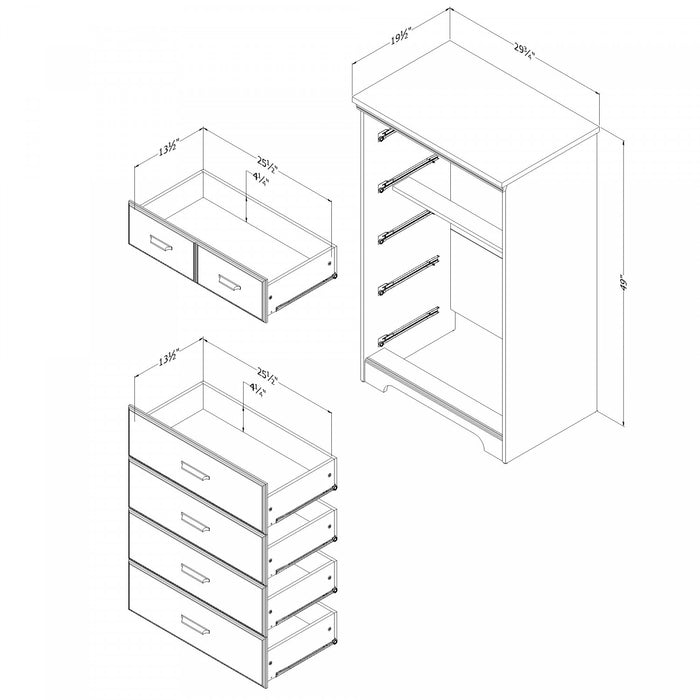 Commode verticale Versa à 5 tiroirs - frêne naturel