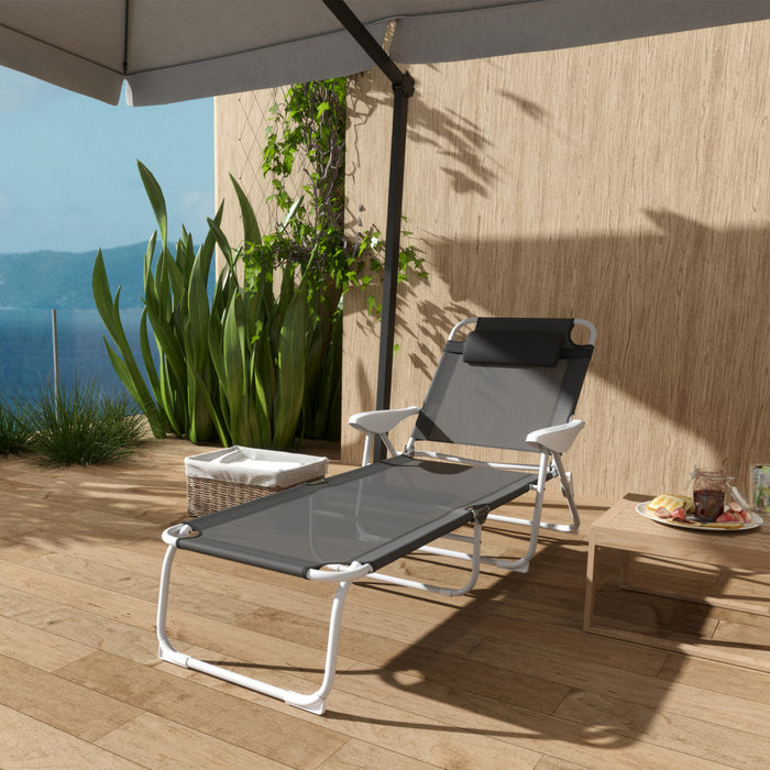 Outsunny Chaise Longue D'exterieur Avec Dossier Reglable, Gris Anthracite
