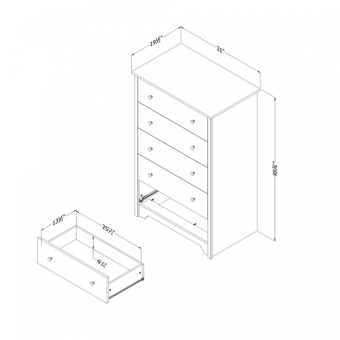 Commode verticale Vito à 5 tiroirs - frêne naturel