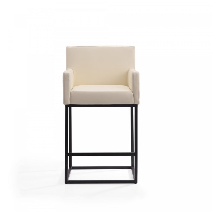 Tabouret de comptoir rembourre en metal style mid-century modern Ambassador, creme - Lot de 2