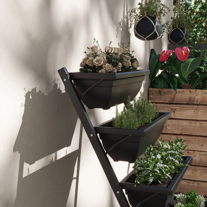 Outsunny Lit De Jardin Sureleve A 5 Niveaux Avec 5 Bacs A Plantes, Support Pour Plantes D'exterieur Conteneurs De Culture Avec Trous D'ecoulement Pour Balcon, Patio Et Exterieur, Noir
