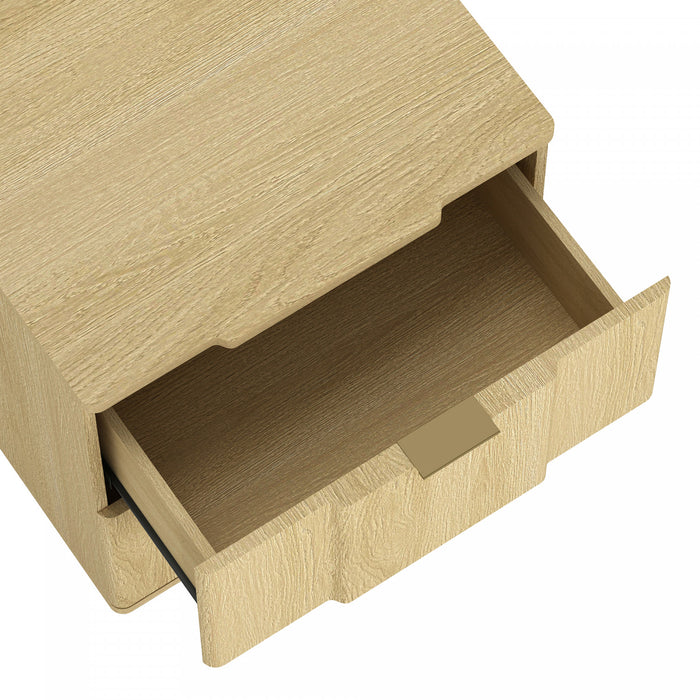 Table de nuit Clive style milieu du siecle 56 cm en naturel et dore (2 tiroirs)
