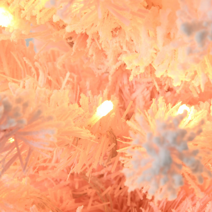 Homcom Sapin De Noel Artificiel Floque De Neige De 6 Pi Avec Lumiere, Rose