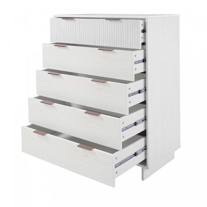 Commode Granville Moderne 38\" en blanc (5 tiroirs)