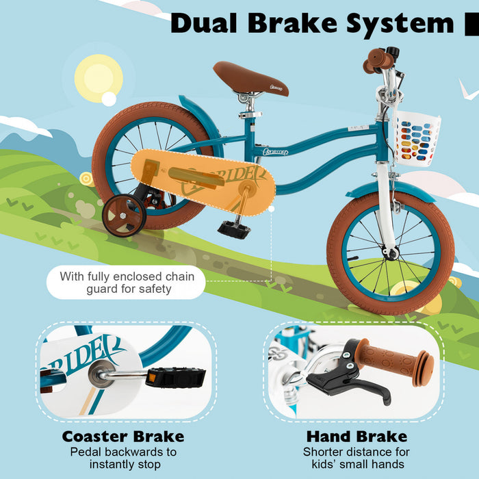 Velo Costway 14\" Pour Enfants Avec Roues D'entrainement Amovibles Et Panier Pour 3-5 Ans Bleu