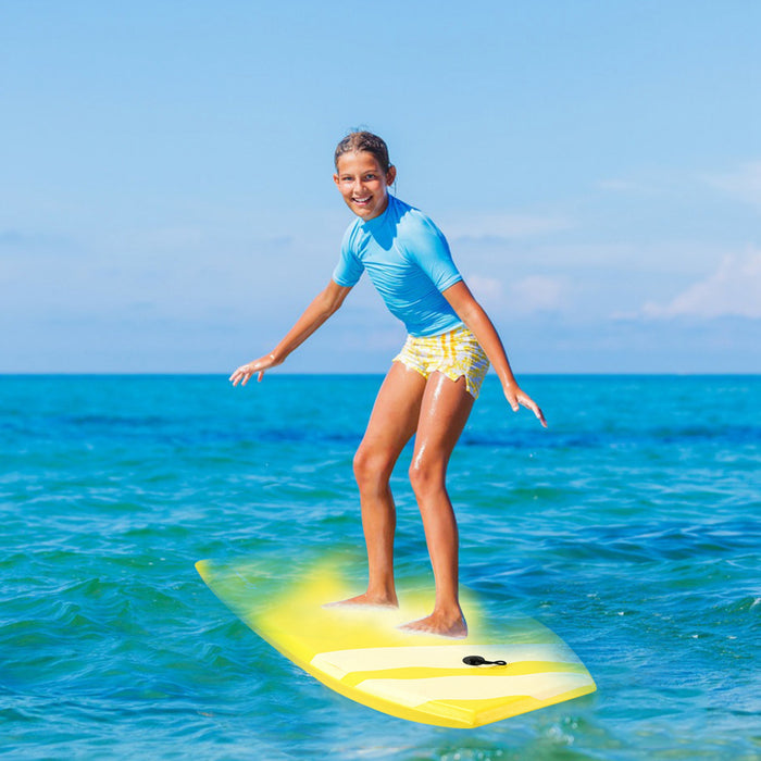 Costway Bodyboard,planche De Surf 41 Pouces En Xpe Avec 90cm De Corde Pour Debutants,amateurs Jaune Avec Noix De Coco + Parasol