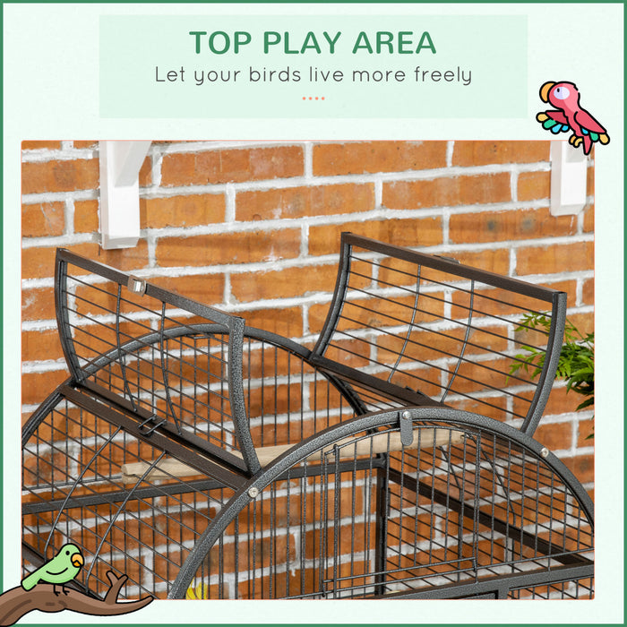 Pawhut 66\" Cage A Oiseaux Cage A Perroquets Pour Perruches Calopsittes Perruches Avec Dessus De Jeu, Support Roulant, Plateau Coulissant, Etagere De Rangement