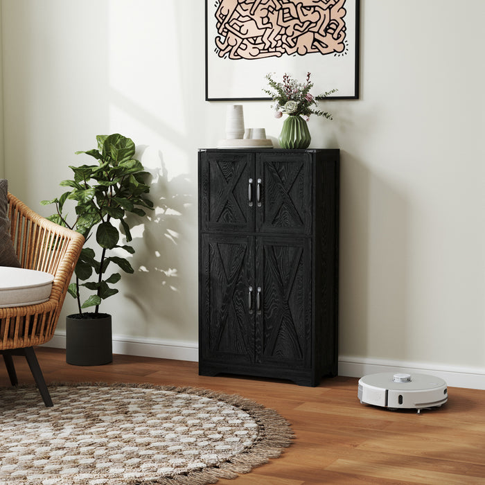 HOMCOM Armoire de garde-manger de cuisine avec portes de grange, Noir