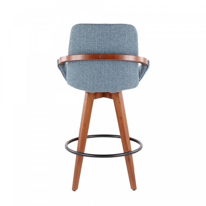 Tabouret de style du milieu du 20e siècle Cosmo de hauteur comptoir en tissu - noyer et bleu