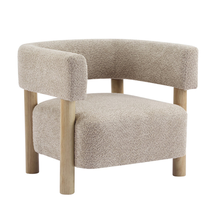 Evelyn Fauteuil d’appoint avec assise confortable et revetement en boucle, bois naturel