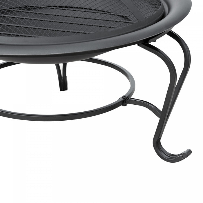 Outsunny 22\" Foyer Rond Patio Cheminee Chauffe-jardin Porche A Bois Portable Avec Tisonnier Et Pare-etincelles Noir