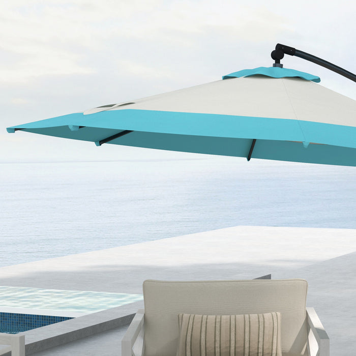 Outsunny Parasol De Patio En Porte-a-faux De 10 Pieds Avec Manivelle, Bleu