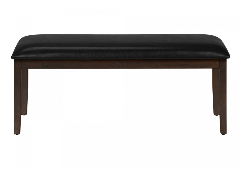 Banc rectangulaire de style transitionnel avec bois massif brun et apparence cuir noir pour la salle à manger, le couloir et l’entrée