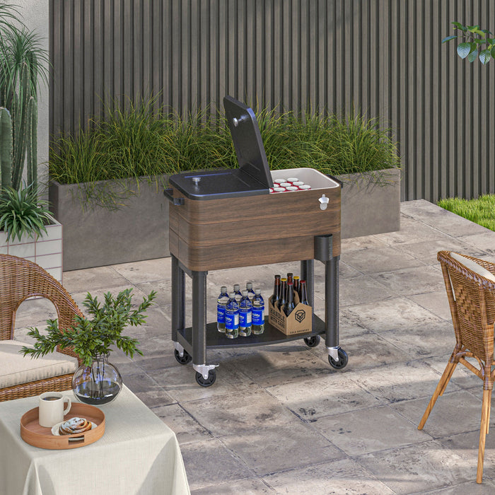 Outsunny Glaciere d'exterieur de 60 litres avec roues verrouillables marron